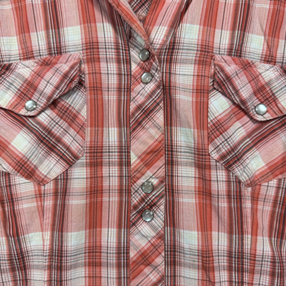 Arizona Jean Company Women's Plaid Pearl Snaps Short Sleeve Western Shirt Sz Lg - Picture 7 of 9